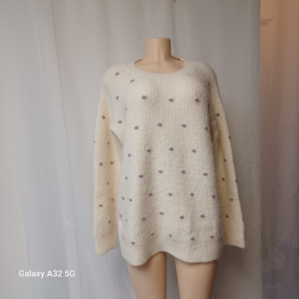 Lou Y Grey For Loft Size S Cozy Cream Sweater with Purple Accents